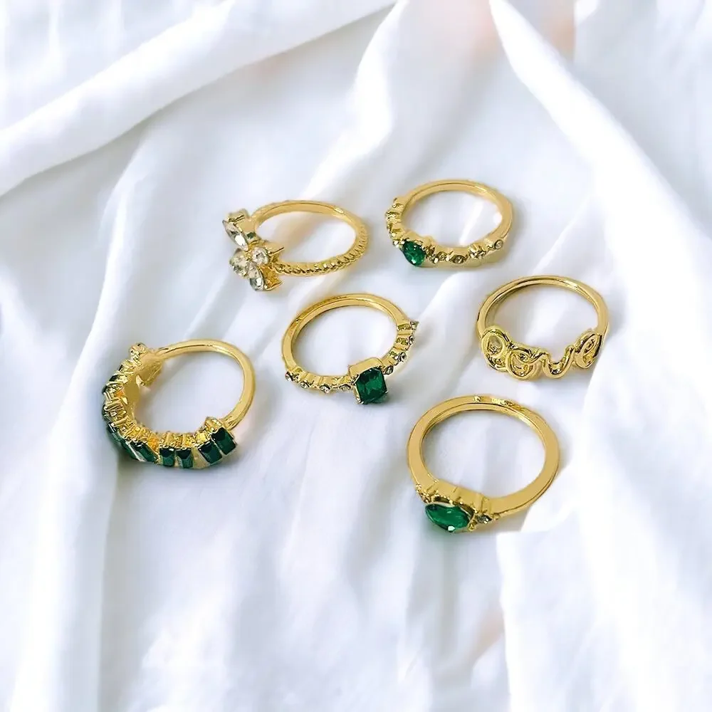 Gold & Green 6-Piece Stacking Ring Set